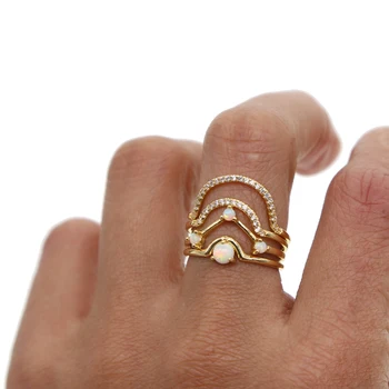 2019 Naujas 1 Rinkinys 4 vnt Moterų kalnų krištolas opal banga žiedas Karka Midi Viduryje Pirštu Patarimas Krovimas Žiedai aukso spalvos subtilus plonas žiedas