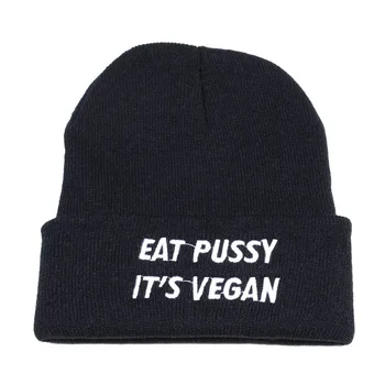 Valgyti pūlingas savo veganų siuvinėjimo raštą Megzti skrybėlę, Moteris, žiemą Šilta Skullies skrybėlę Unisex žiemos lauko slidinėjimo beanies hip-hop bžūp