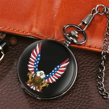 JAV Vėliavos Elementas Flying Eagle Dizaino Kvarcinius Kišenėje Žiūrėti Punk Juoda Kišenėje Grandinės Pakabukas Žiūrėti Dovanos Vyrams, Moterims