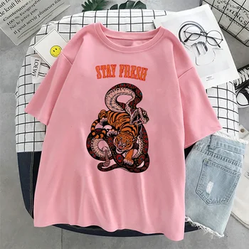 Moteris Medvilnės Marškinėlius Harajuku Dragon Kpop Ropa Mujer Y2k Viršūnes Estetinės Derliaus Femme T-shirt korėjos Negabaritinių Stiliaus Rožinės spalvos Marškinėliai