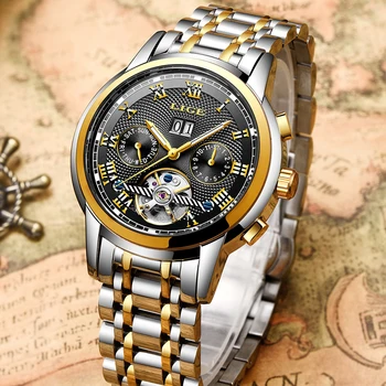 LIGE Vyrų Laikrodžiai Mados Automatinis Mechaninis laikrodis Prabangių Verslo Nerūdijančio Plieno, atsparus Vandeniui Žiūrėti Vyrų Laikrodis Relogio Masculino