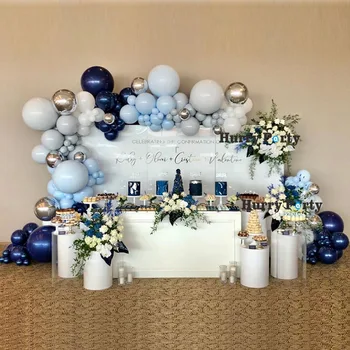 142pcs baby 1-ojo gimtadienio dekoracijas balionų Girliandą Arch Rinkinys, mėlynas Macaron pilka anniversaire globos kūdikių dušas berniukas