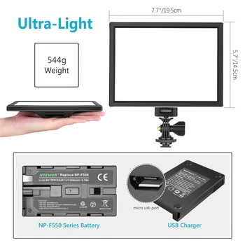 Neewer T100 Minkštesnė SMD LED Vaizdo Šviesos, Apšvietimo Rinkinys: Bi-color Pritemdomi Ultra Plonas LED Skydelis su Li-ion Baterija ir USB Įkroviklis