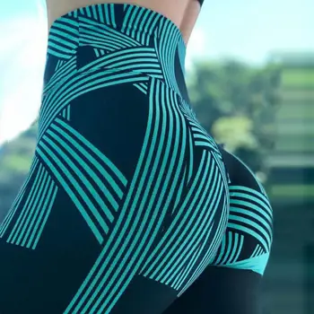 High Waisted Klubo Iki Jogos Kelnės Moterims, Veikia Fitneso Sportas Antblauzdžiai 3D Skaitmeninio Dryžuotas Pieštuku Kelnės Skinny Treniruotės Kelnės
