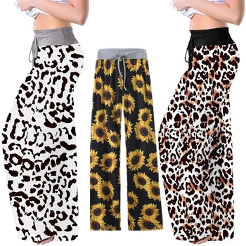 Moterų Pločio Kojų Kelnės Pižama Leopard Print Plus Size Patogus Naują Atsitiktinis Elastinga Raišteliu 10 Spalvos S-5XL