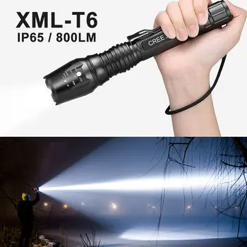 LED Žibintuvėlį, fakelą XMLT6 Labiausiai Galingas Žibintuvėlis Stovykla Medžioklė, Dviračių, Šviesos, 5 Režimai Vandeniui Lauko Zoom Naudoja 18650 Bateriją
