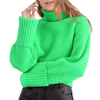 Moterų Ilgas Rankovėmis Pliurpalas Megztiniai Megztinis Golfo Flourescent Neon Vientisos Spalvos Prarasti Viršūnes Megztinis Megztinis Streetwear