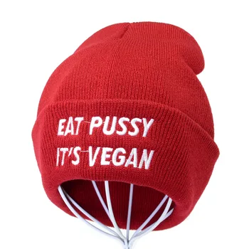 Valgyti pūlingas savo veganų siuvinėjimo raštą Megzti skrybėlę, Moteris, žiemą Šilta Skullies skrybėlę Unisex žiemos lauko slidinėjimo beanies hip-hop bžūp