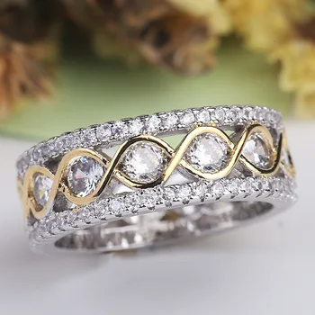 Vestuviniai Žiedai Moterims Tuščiaviduriai Platus Versija Cirkonis Žiedas Susuktų Modelio Aukso Dviejų atspalvių Atskyrimo Micro-Sidabro apdaila Pilna Gręžimo