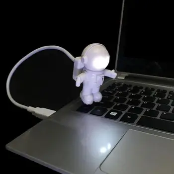 Baltos spalvos Lanksčias Astronautas Astronautas USB Vamzdis LED Nakties Šviesos Lempa Kompiuterio, Nešiojamojo KOMPIUTERIO, Nešiojamojo kompiuterio Skaitymo Nešiojamų DC 5V Kūrybos