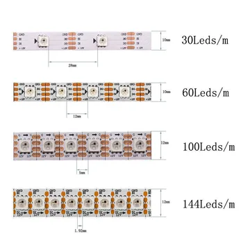 RGB Led Pikselių Juostelės WS2815(WS2813 Atnaujinti) Individualiai Adresuojamo IC Balta/Juoda PCB Dual-Signalas, Led Šviesos DC12V