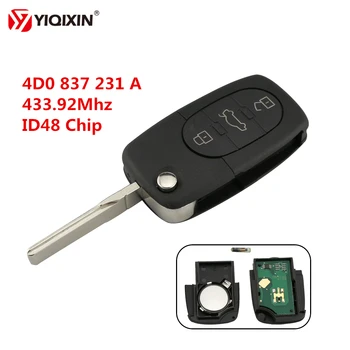 YIQIXIN 3 Mygtuką, Flip Folding Nuotolinio Klavišą 433Mhz ID48 Atsakiklis Chip Audi TT A3 A4 A6 A8 Senas Modelis 4D0 837 231 A 4D0837231A