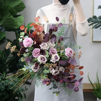 JaneVini 2020 Romantiška Eukalipto Šilko Rožės Nuotakos Imperatorius Gėlės Weding Puokštės Dirbtinis Europoje Stiliaus Nuotakos Puokštė Marie