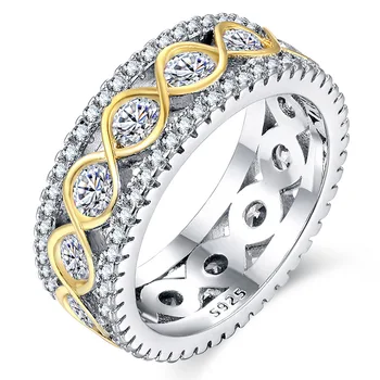 Vestuviniai Žiedai Moterims Tuščiaviduriai Platus Versija Cirkonis Žiedas Susuktų Modelio Aukso Dviejų atspalvių Atskyrimo Micro-Sidabro apdaila Pilna Gręžimo