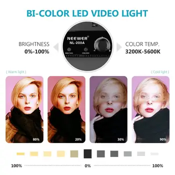 Neewer Metalo 10.6 cm Apvalios Bi-Color LED Vaizdo Šviesos，30W 3200-5600K CRI95+ LCD Ekranas Pritemdomi Studija Krašto Flapjack Šviesos
