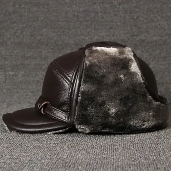 SILOQIN žiemos natūralios Odos skrybėlę Viduryje seno amžiaus Vyrų Tirštėti šiltas Pirmojo sluoksnio karvės odos Bombonešis skrybėlės Earmuffs Vėjo Kaulų bžūp