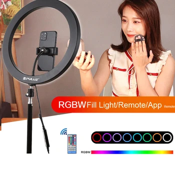 Pritemdomi LED Šviesos Žiedas su Trikoju RGB Selfie Žiedas Lempos Fotografija Apšvietimo su Telefono Laikiklis iPhone Makiažas Vaizdo Studija