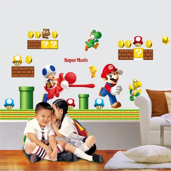 Klasikinis Žaidimas Super Mario Sienų Lipdukai Namų Apdailos, Vaikų Kambarys Baseboard Sienos Freskos Meno Pvc Plakatas 