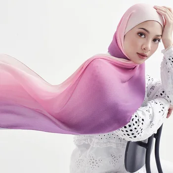 1PC New2021 Dizaino Raukšlių Burbulas Šifono Moterų skara Skara Dviejų Spalvų Gradientas Musulmonišką Hidžabą Skarelė Lady Bandana Šalikai