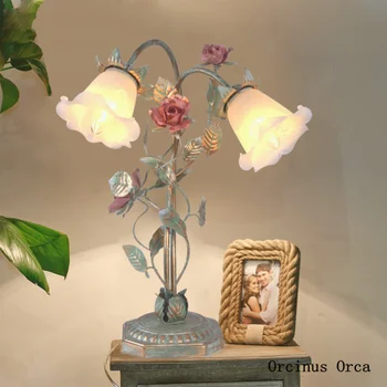 Korėjos sodo gėlių stalo lempos Mergina Miegamasis Princesė miegamasis naktiniai staleliai, lempa romantiškas rožės stiklo stalo lempos