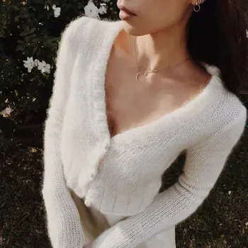 Gwirpte Elegantiškas mezgimo baltas megztinis moteriška Atsitiktinis v-kaklo megztinis megztas megztinis 2018 šiltos žiemos megztinis moterų megztinis naujas