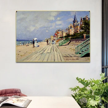 Garsaus Paplūdimyje Trouville Claude Monet Naftos Tapyba ant Drobės Meno Sienos Nuotrauka Impresionistų už Kambarį Cuadros