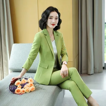 Aukštos kokybės rudens ir žiemos moteriškų moterų kostiumas kelnės-dviejų dalių kostiumėlį 2020 Naujas Elegantiškas Geltonas Lady Office Švarkas Slim kelnės