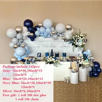 142pcs baby 1-ojo gimtadienio dekoracijas balionų Girliandą Arch Rinkinys, mėlynas Macaron pilka anniversaire globos kūdikių dušas berniukas