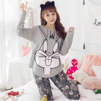 Pietų Korėja Merginos Sleepwear Pajama Nustatyti Animacinių Filmų Triušis Homewear Mielas Pižamos Kostiumai, Naktiniai Drabužiai Pijamas Rinkiniai Moterims Seksualus Namų Drabužiai