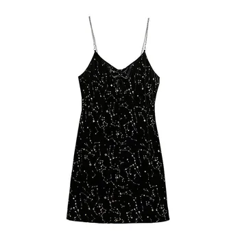 2020 negabaritinių seksualus V-kaklo camisole suknelė moterims spindinčios žvaigždės modelio grandine dirželis suknelė moterų Plius dydis XL-6XL apačioje suknelė G845