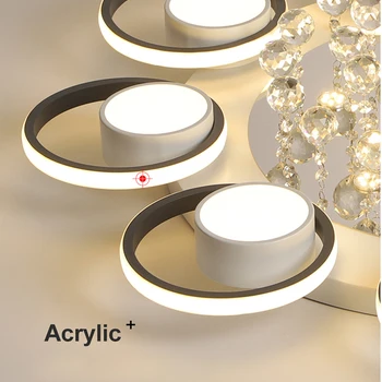 Šiuolaikinės Žiedai Lubų Šviestuvo Šviesos Juoda LED Kristalų Plafonnier Namų Žiburiai Rungtynių Gyvenimo Kambario, Miegamasis, Virtuvė, Lempos