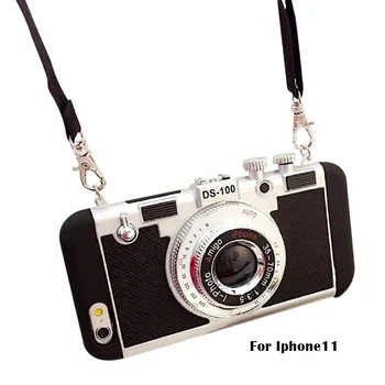 Madingas 3D Telefono dėklas Vintage Camera Dizaino Silikoninis Dangtelis Anti-patenka su Ilgu Dirželiu Lyno Mobiliojo Telefono UY8