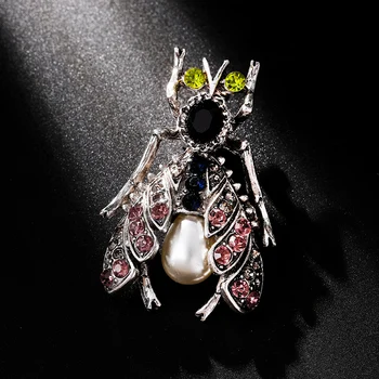 Mados lady pearl kalnų krištolas vabzdžių segė 2 spalvų vabzdžių sagė retro stiliaus papuošalai