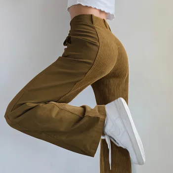 Bold Atspalvį 90s Indie Streetwear Velvetas Kelnės Y2K E-Girl Kelnės Rudens Žiemos Aukšto Liemens kelnės Harajuku Tiesios kelnės
