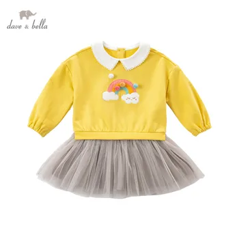 DBM16515 dave bella pavasario baby girl ' s cute cartoon kratinys tinklelio suknelė vaikų mados šalis suknelė vaikams kūdikiams lolita drabužiai