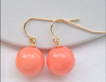 Gražių Moterų Vestuvių Papuošalai 12mm pink coral apvalus pietų sea shell perlų auskarai