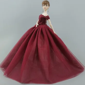 Tamsiai Raudona Mados Lėlės Suknelė Barbie Lėlės Vestuvių Suknelės, Apranga, Vakariniai Šalies Suknelė Ilga Suknelė Drabužius, 1:6 Lėlės Priedai