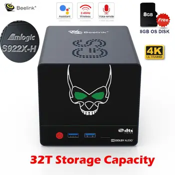 Beelink NAS Android TV Box 4GB 64GB DDR4 Amlogic S922X-H Android 9.0 Linux Balso Nuotolinio 2.4 G Wifi 4K 75fps GS KARALIUS X Set Top Box