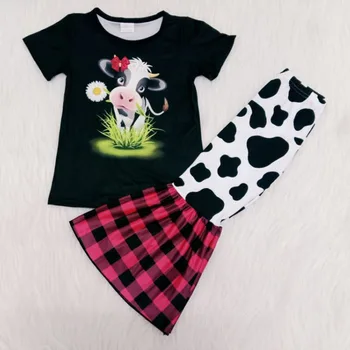Vaikai boutique drabužių bamblys kūdikių mergaičių komplektus cow & bell formos dugną mergina aprangą atostogų drabužiai