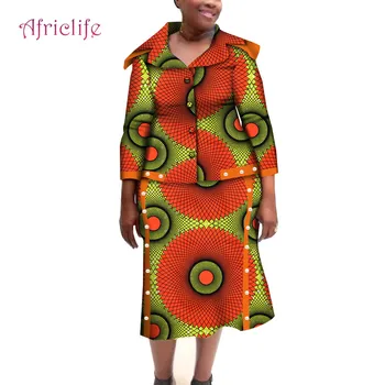 Afrikos Moterys Kailis ir Sijonas Kostiumas Mados Pavasario Drabužių Afrikos Vaškas, Medvilnės Graži Mergina Sijonas Rinkiniai WY6664