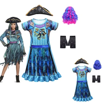 Palikuonys 3 Cosplay Uma Ursula Merginos piratų kostiumų Mal Bertha Maleficent garbanos Halloween Carnival Makiažas Šalies Kostiumas