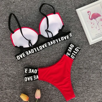 GNIM HL Sexy Sporto Push Up Bikinis Mujer 2019 Naujas maudymosi Kostiumėliai Moterims, Letter Spausdinimo maudymosi kostiumėlis Beach Dėvėti Maudymosi Kostiumas Moterims Dviejų dalių