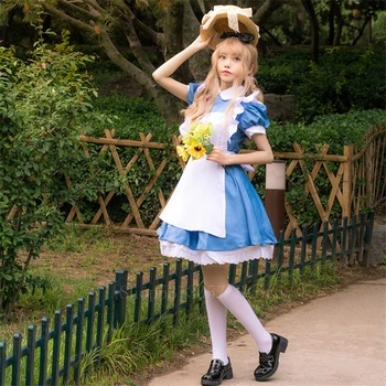 Merginos Alice In Wonderland Išgalvotas Tarnaitė Cosplay Kostiumai, Ilga Suknelė Moterims, Saldus, Mielas Padavėja Lolita Dress Anime Puras Kostiumas