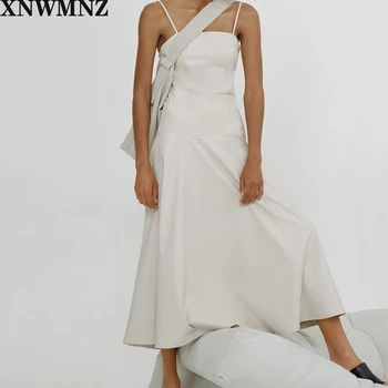 XNWMNZ Za Moterų 2020 M. Elegantiškos Mados Dirbtiniais Odos, Midi Suknelė Vintage Backless Plonas Dirželiai Moterų Suknelės, Vestidos Mujer