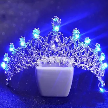 Karšto Šviesos Karūnas Moterims Šalis Prom Plaukų Papuošalai LED Šviesos Austrijos kalnų krištolas Bridal Crown Vestuvių Kristalų Tiara Vinjetė