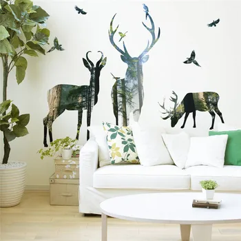 3d vivid miškų, laukinių elnių paukščių sienų lipdukai namų dekoro kambarį miegamojo, biuro sienos pvc lipdukai plakatai, dekoracijos, sienų menas