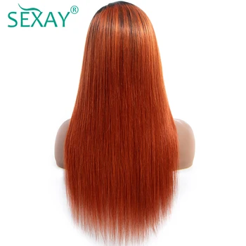 SEXAY Burnt Orange Perukas Žmogaus Plaukų, 10-28inch 150 Tankis #350 Malaizijos Tiesiai Remy Plaukų 13x4 Ombre Nėriniai Priekiniai Žmogaus Plaukų Perukai