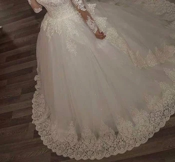 Gana Siuvinėjimo Nėrinių arabų Kamuolys suknelė Vestuvių Suknelė Nuotakos Suknelė ilgomis Rankovėmis Teismas Traukinio Plius Dydis Vestuvių suknelės W0093