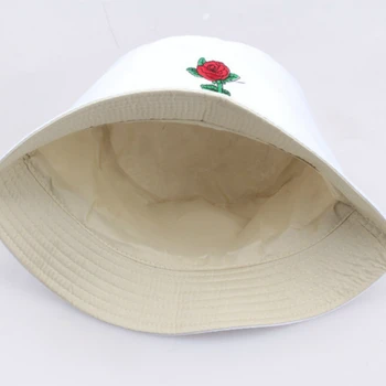 Harajuku Rožių gėlių Žvejys Skrybėlę Moterys Vasarą Kibirą Skrybėlių Mados bob Moterys Vyrai Rose siuvinėjimo Žvejo kepurė