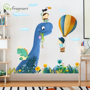 Animacinių filmų sienų lipduko vaikų kambario dekoracija miegamojo lovos sienų dekoras mielas dinozauras gyvūnų lipdukai namų dekoro berniukai kambario dekoro